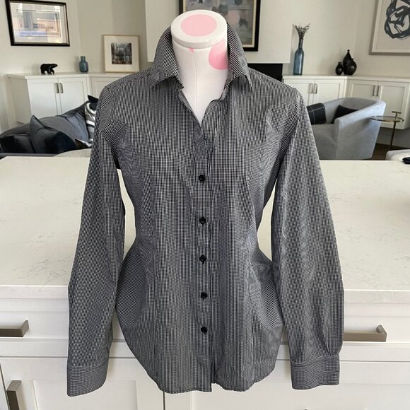 Foxcroft Lg Slv Button Down Cotton Check Wrinkle Free Shirt Blk+Wht Sz S NWOT - Picture 2 of 12